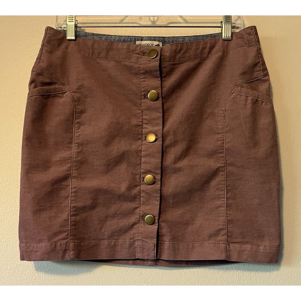 Toad & Co Mindy Corduroy Skirt Womens 8 Mauve Cotton Stretch Button Front Casual